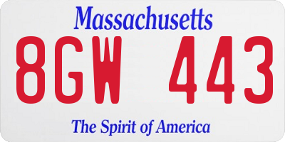 MA license plate 8GW443