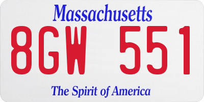 MA license plate 8GW551