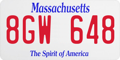MA license plate 8GW648