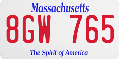 MA license plate 8GW765
