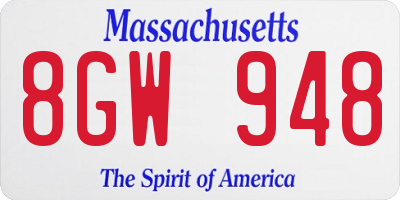MA license plate 8GW948