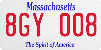 MA license plate 8GY008