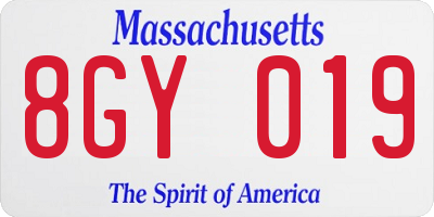 MA license plate 8GY019
