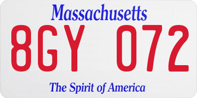 MA license plate 8GY072