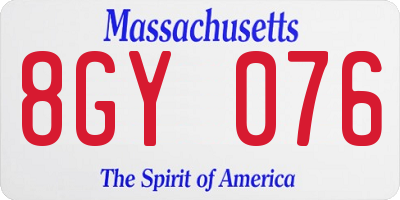 MA license plate 8GY076