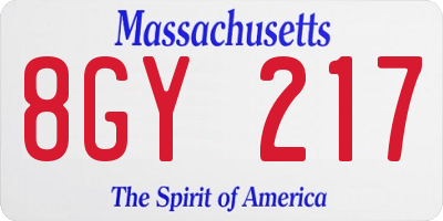 MA license plate 8GY217