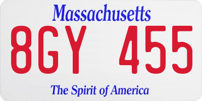 MA license plate 8GY455