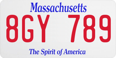 MA license plate 8GY789