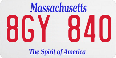 MA license plate 8GY840