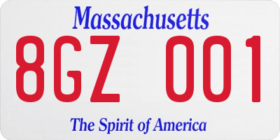 MA license plate 8GZ001