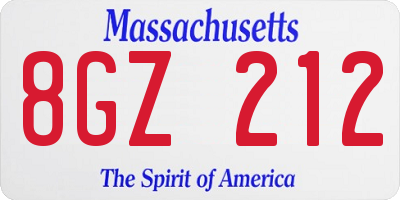 MA license plate 8GZ212