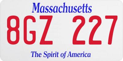 MA license plate 8GZ227