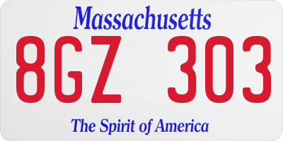 MA license plate 8GZ303