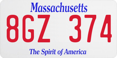 MA license plate 8GZ374