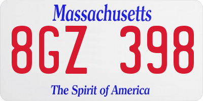 MA license plate 8GZ398