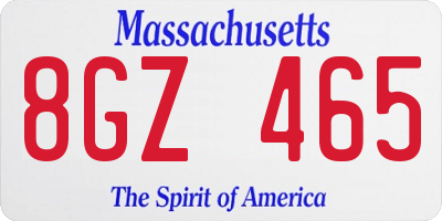 MA license plate 8GZ465