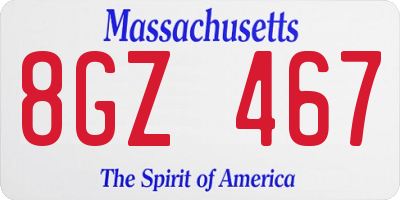 MA license plate 8GZ467