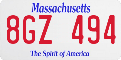 MA license plate 8GZ494