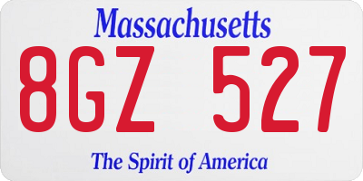 MA license plate 8GZ527