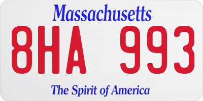 MA license plate 8HA993