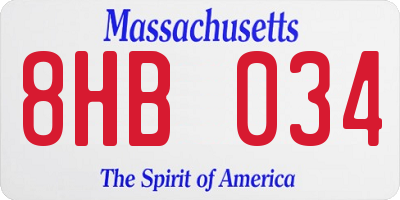 MA license plate 8HB034