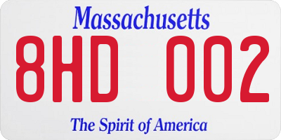 MA license plate 8HD002