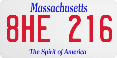 MA license plate 8HE216