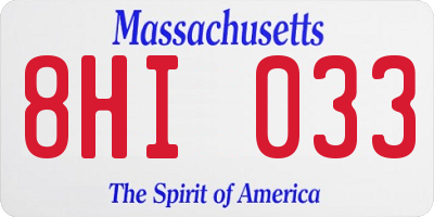 MA license plate 8HI033