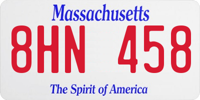 MA license plate 8HN458