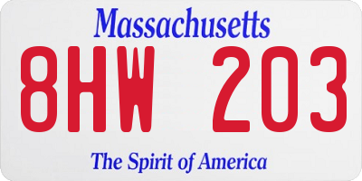 MA license plate 8HW203