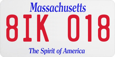 MA license plate 8IK018