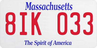 MA license plate 8IK033
