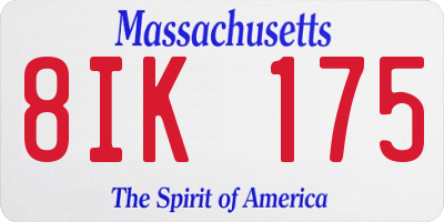 MA license plate 8IK175