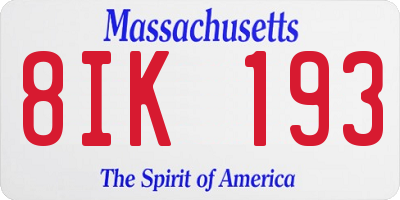 MA license plate 8IK193