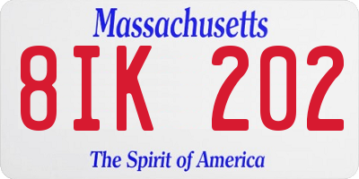 MA license plate 8IK202