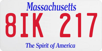 MA license plate 8IK217