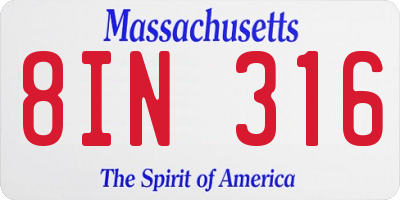 MA license plate 8IN316