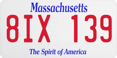 MA license plate 8IX139