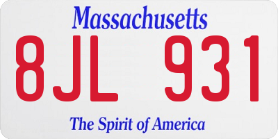 MA license plate 8JL931