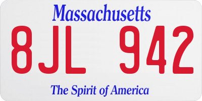 MA license plate 8JL942