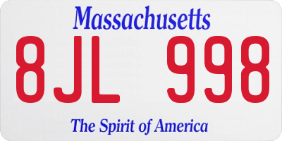 MA license plate 8JL998