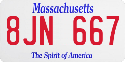 MA license plate 8JN667