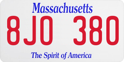 MA license plate 8JO380