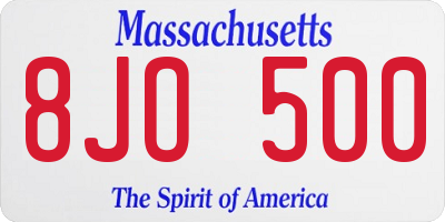 MA license plate 8JO500