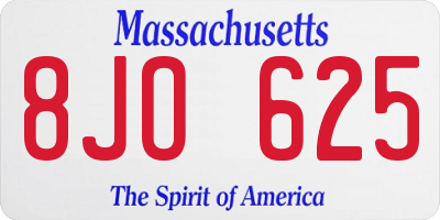 MA license plate 8JO625