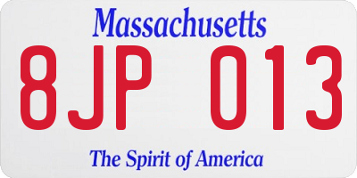 MA license plate 8JP013
