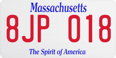 MA license plate 8JP018