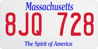 MA license plate 8JQ728