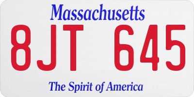 MA license plate 8JT645