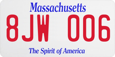 MA license plate 8JW006